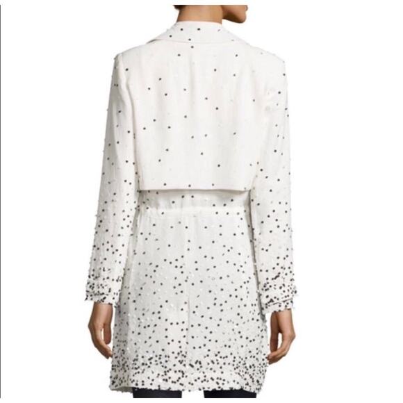 Haute Hippie NWT Ombre Dot Drape Front Trench Coat Size Large Waterfall - Picture 2 of 13